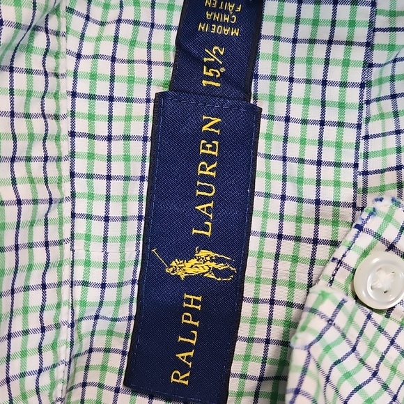 Ralph Lauren 100% Cotton Navy Green Check Plaid Long Sleeve Button Down Shirt - Picture 8 of 12